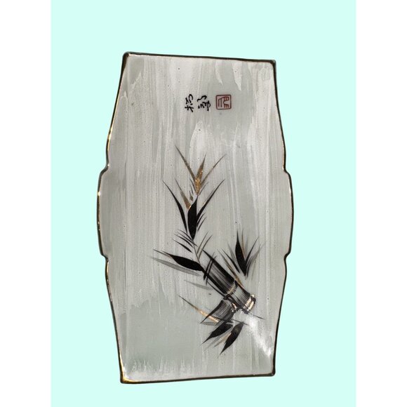Japanese Ceramic Rectangular Plate With Bamboo Design & Gold Trim - 8.5" Long - - Picture 6 of 6